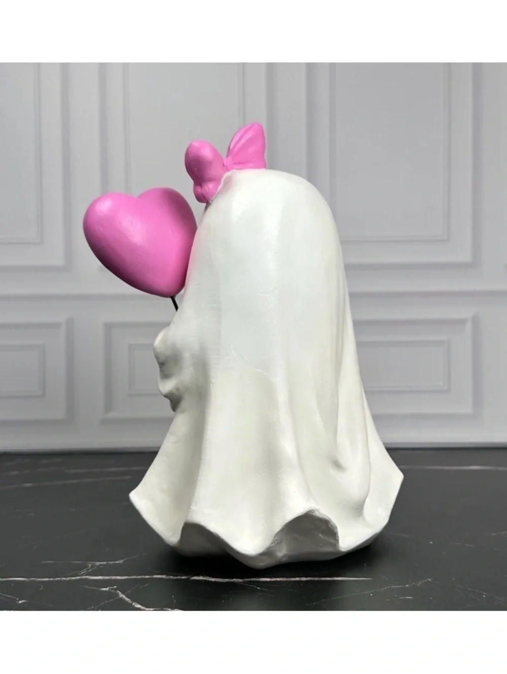 Cute Ghost Figurine Holding Pink Heart Balloon with 